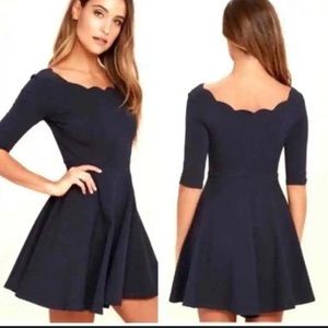 Lulus Size M Little Black Dress Scalloped Neckline 3/4 Sleeve Fit N Flare Dress